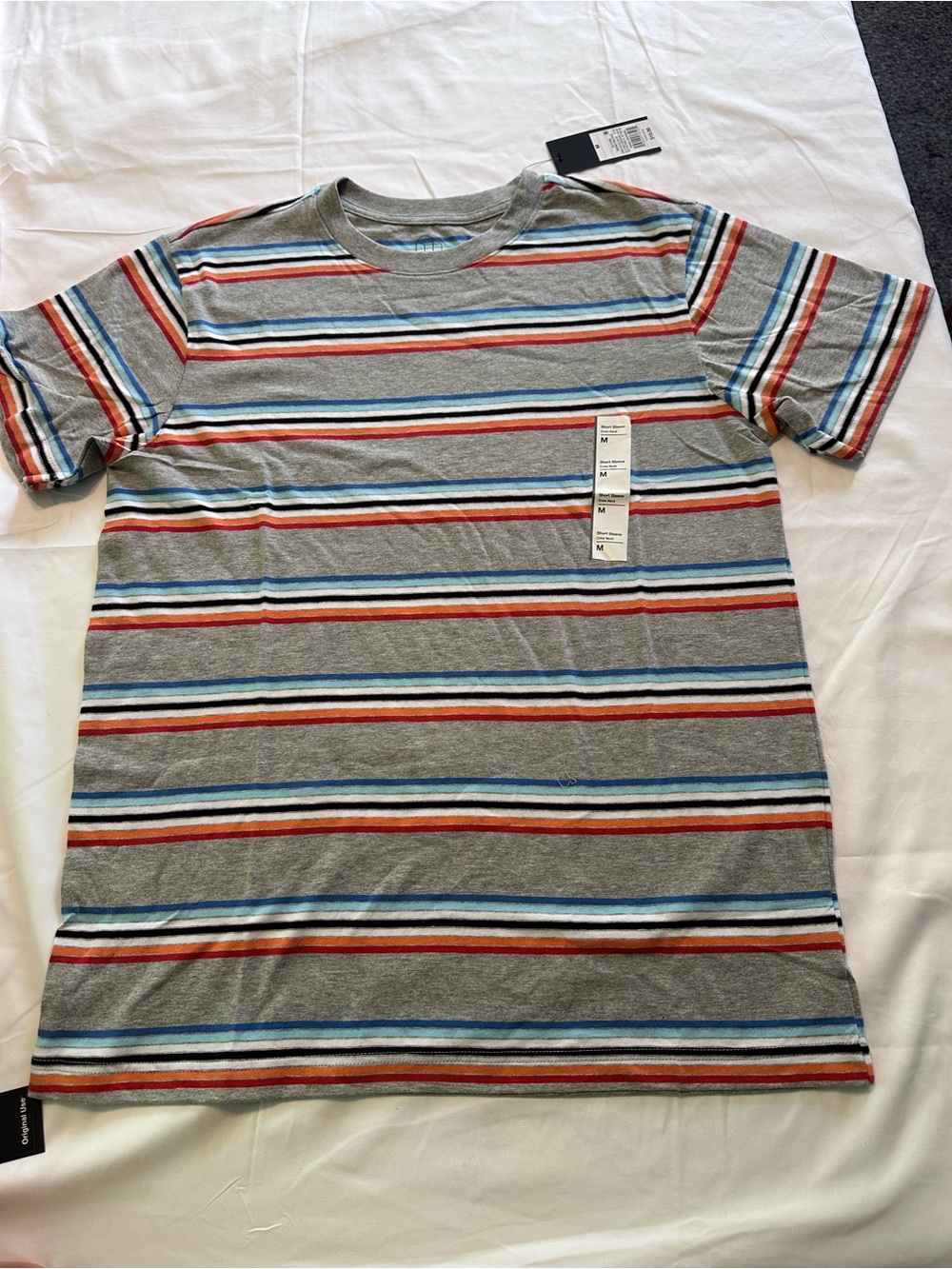 Mossimo Supply Co. Grey Striped Crew Neck Tee with Blue & Red Accents